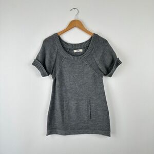 LEI Junior XL Gray Off Shoulder Knit Pullover Short Sleeve Top